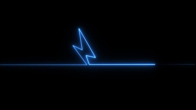 Abstract neon glowing battery charging icon animation on black background. Glowing neon lightning bolt icon, Violet battery icon, Battery charging animation. 4k
