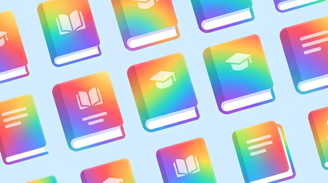 Isometric rainbow books and graduation caps pattern
