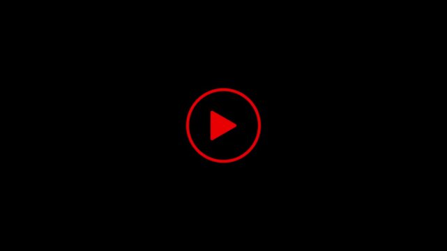 play icon, video play icon for website and mobile design animation on black background. glowing play button animation. Press to play.