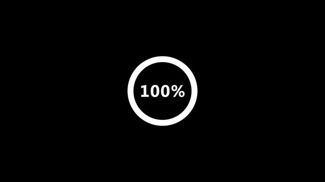Science Loading white Circle Ring on black background. 100 in the loading ring. Loading Transfer Download Animation from zero to one hundred percent. Circle percentage.