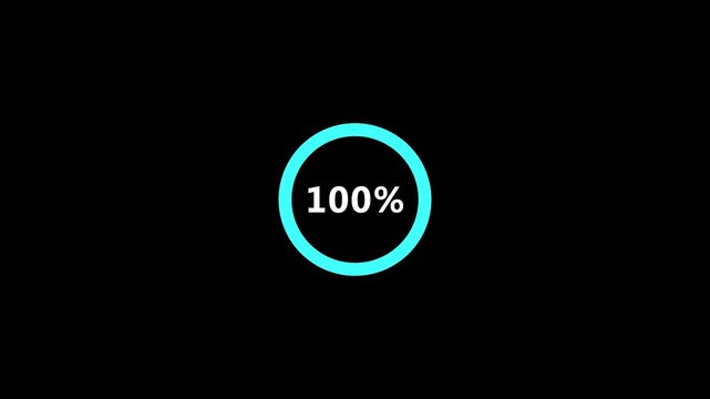 Science Loading white Circle Ring on black background. 100 in the loading ring. Loading Transfer Download Animation from zero to one hundred percent. Circle percentage.