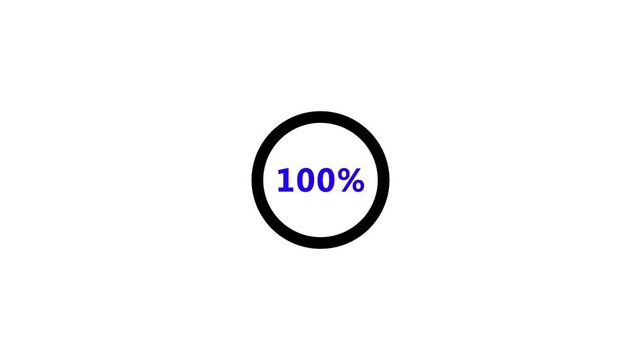 Science Loading white Circle Ring on black background. 100 in the loading ring. Loading Transfer Download Animation from zero to one hundred percent. Circle percentage.