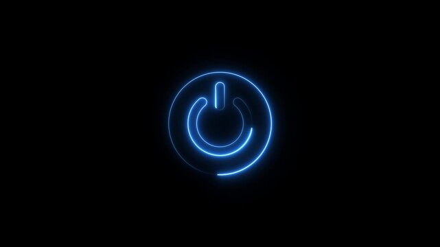 Neon glowing power button icon animation. Neon light power button turning on and off 4k video. neon Power Button icon on the black background.