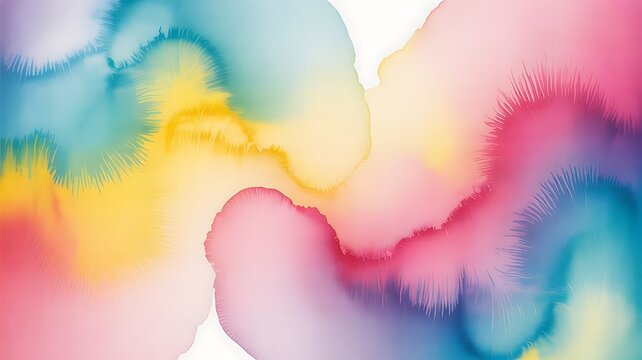 Watercolor splashes blend vibrant colors across a white background.
