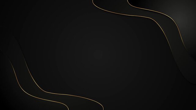 Thin golden ribbons trace smooth flowing borders across a matte black background, leaving central copy space for luxury branding, elegant titles, brand presentations, invitations, and premium designs.