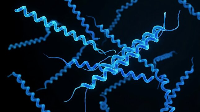 3D Illustration of Spirochete Bacteria Treponema Pallidum Causing Syphilis on Dark Background