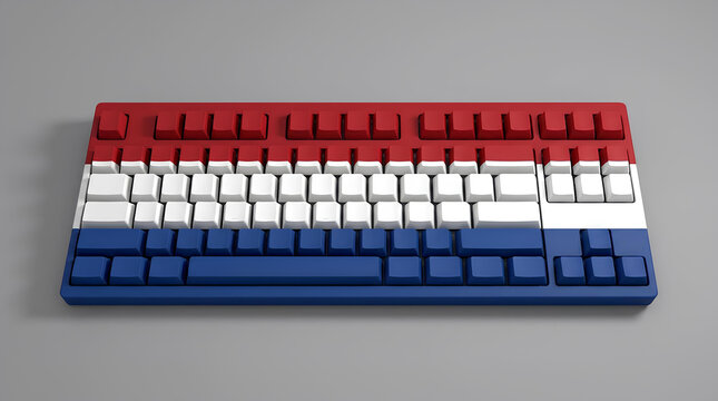 Mechanical keyboard with red white and blue keycaps
