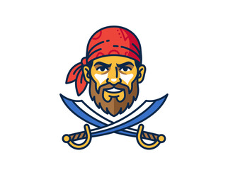 Naklejka premium Pirate head with crossed swords illustration