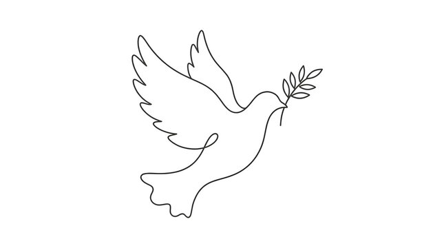 Minimalist dove line art holding an olive branch.