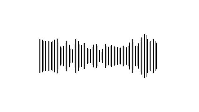 Abstract white audio frequency waveform animation on transparent background, minimal music sound wave icon animation.