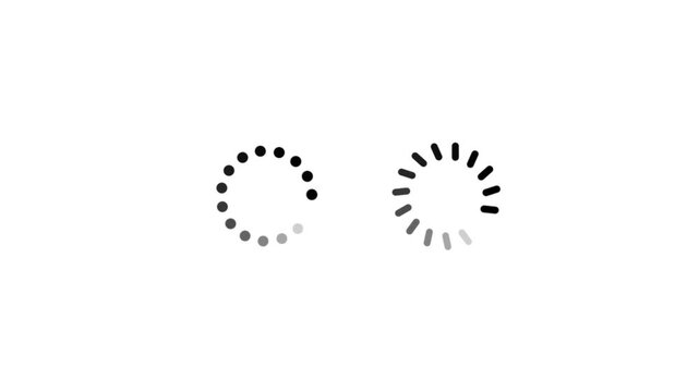 Set of minimalist loading spinner animations on black background