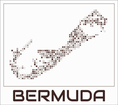 Bermuda digital style map. Small square dots on white background. Dotted shape of the island. Bermuda map and title. Elegant vector illustration.