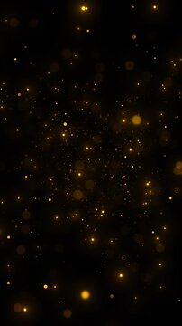 Warm amber dots drift across black space and converge toward the center, forming a sleek particle tunnel with visual depth for premium events, glowing reveals, ceremonies, and atmospheric backgrounds.