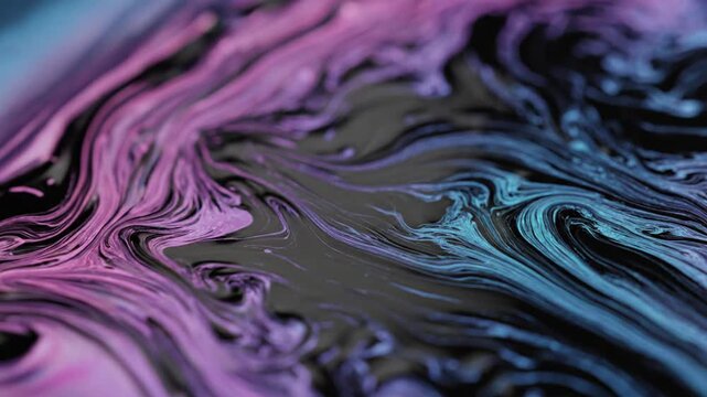 Abstract liquid paint swirls together to create a vibrant and fluid aesthetic composition that is perfect for artistic backgrounds or creative design projects requiring a sense of organic movement.