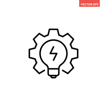 Lightbulb gear line icon, representing rapid innovation, creative technology engine flat design infographic pictogram vector for app logo ads web ui ux interface elements isolated on white background
