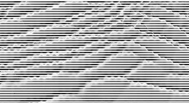 Abstract black and white horizontal stripes with wavy patterns isolated on transparent background