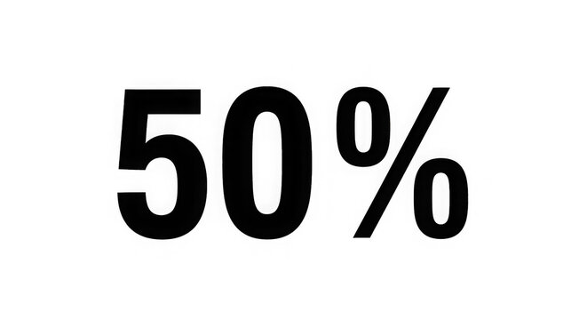 Fifty percent text rendered in a bold black typeface stands out clearly against a clean white background to represent a significant discount or statistical data point for marketing materials.