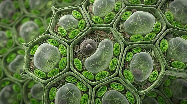 Detailed 3D Illustration of Plant Cell Structure Showing Chloroplasts Nucleus and Mitochondria
