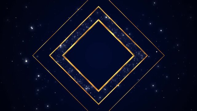 Golden diamond frames glow over a deep navy star field, surrounded by bright sparkling particles and open center space for luxury titles, awards, invitations, celebrations, and polished presentations.