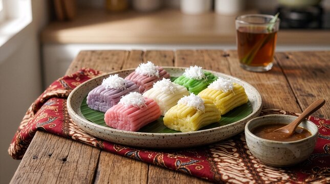 Colorful Getuk Lindri Indonesian Cassava Cake with Coconut