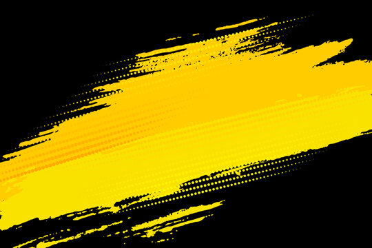 Bright Yellow Grunge Halftone Brush Stroke Isolated on Black Background