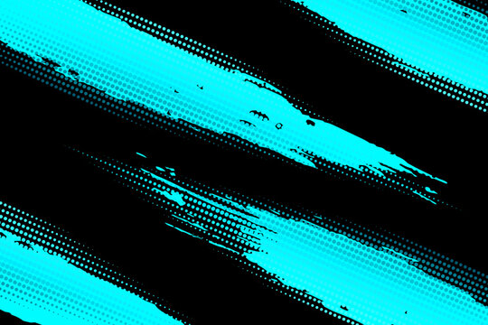 Cyan Blue Halftone Grunge Paint Stroke Background Isolated on Black