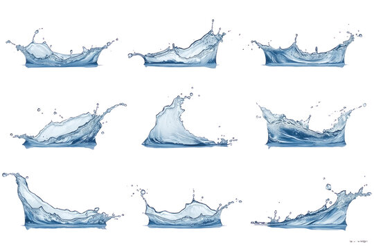 Three rows of blue water splash waves