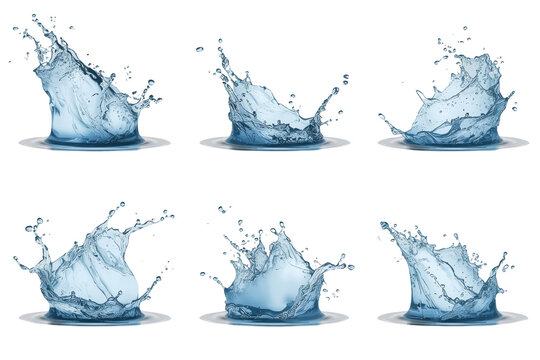 Collection of blue water splash crowns isolated