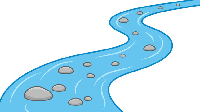 Cartoon blue river with grey stones flowing in a winding path illustration Vector