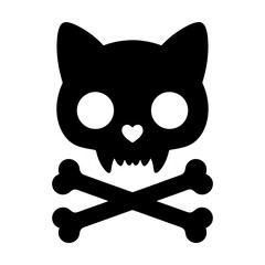 Black cat skull icon with heart nose and crossed bones symbol Vector © azad