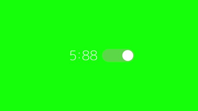 Toggle switch displays a digital timer against a solid green background for chroma key compositing.
