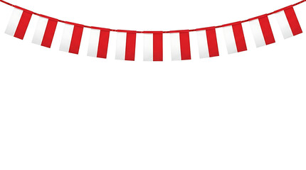 Fototapeta premium Festive Indonesian flag bunting garland for independence day celebration featuring red and white pennants on white background