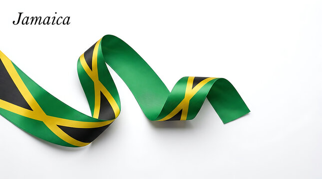 Patriotic Elegant Jamaica flag ribbon for independence day celebration featuring national colors and Caribbean heritage on a white background