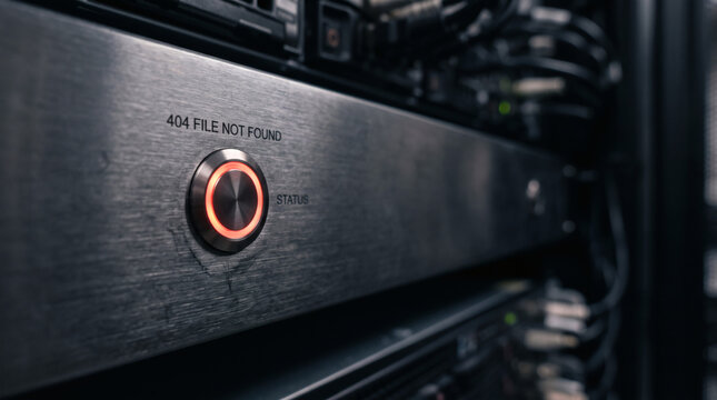 Network server rack panel with 404 file not found error status