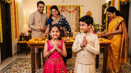 Obraz premium Indian family celebrating diwali festival