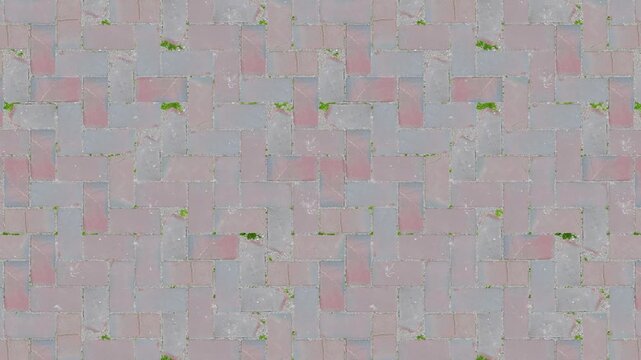 Weathered red and grey herringbone paving stones seamless loop background.