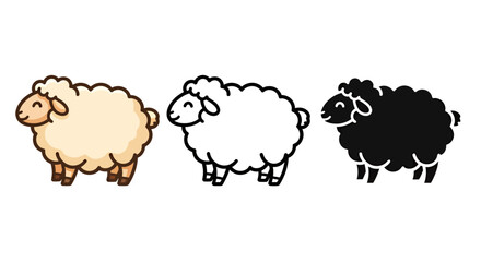 Obraz premium Three cartoon sheep in different colors standing together.