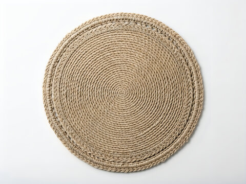 Green round woven table mat with circular texture isolated on white background