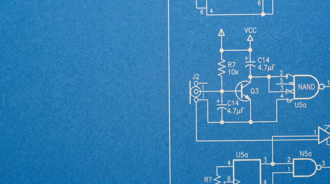 Electronic circuit schematic diagram on blue background