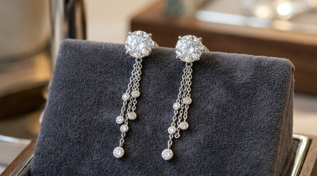 Elegant Diamond Drop Earrings on Display