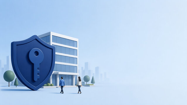 Information security concept with shield and key icon