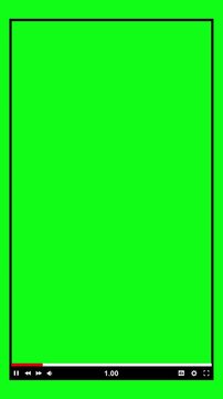 A bright green chroma background appears inside a modern media player frame with timeline and control icons, offering screen replacement for video production, web demos, presentations, and broadcasts.