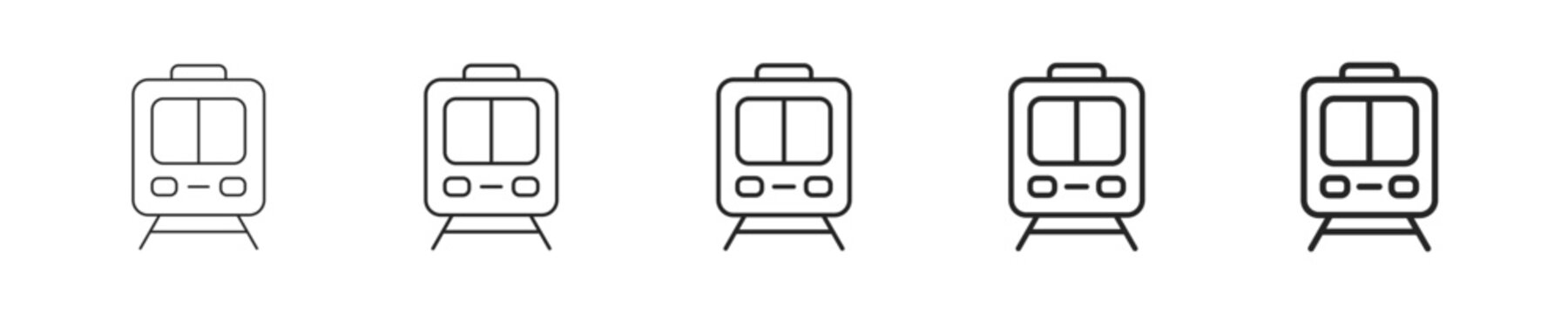 Skytrain vector icon in minimalist line style. Clean editable stroke illustration with geometric design and monochrome appearance, isolated on white background