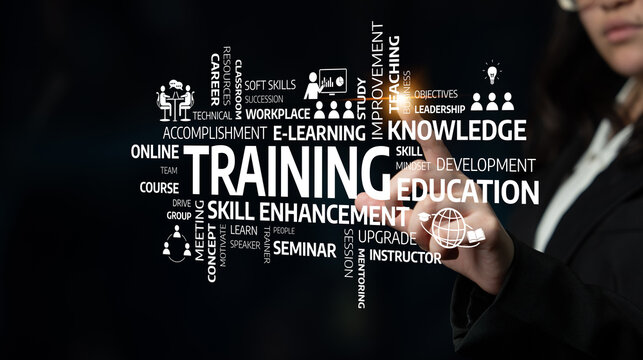 Visual representation of training concepts for education and skill enhancement in a modern work environment, focusing on e-learning and professional development strategies. Tessel