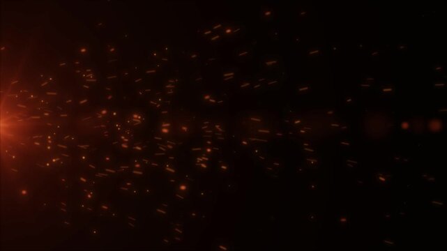Sparks fly in a horizontal motion from a single bright light source on the left, casting warm orange embers across a dark field to suggest industrial action or energetic movement in a scene.