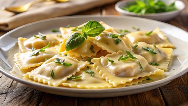 Creamy tuscan ravioli on a white plate