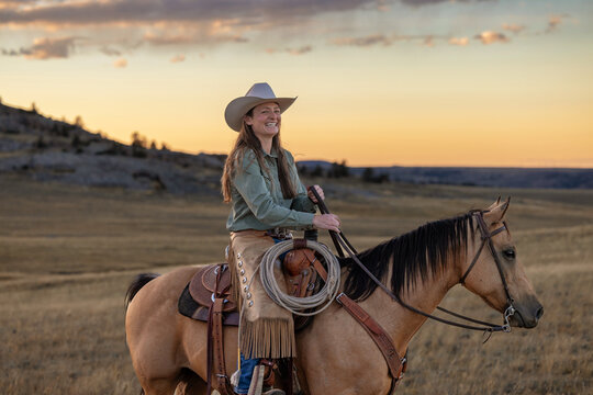 Wyoming Ranch Cowgirl with AQHA Quarter Horse 