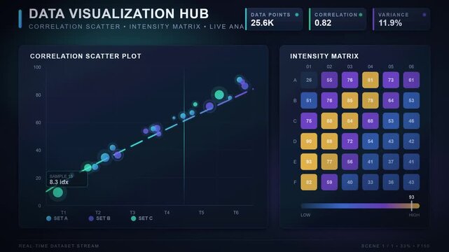 Dynamic data visualization dashboard with scatter plot and heatmap