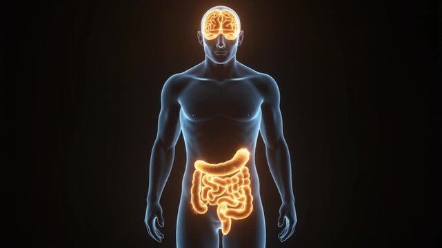 Anatomical 3D animation highlighting the gut brain connection