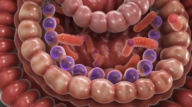 Medical animation of gut brain connection with intestinal microbes
